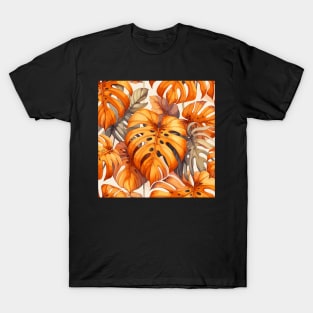 Orange Monstera Tropical Leaves T-Shirt